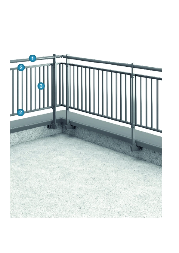 garde-corps de sécurité en aluminium Barrial sabot D caractéristiques manchons platines haut