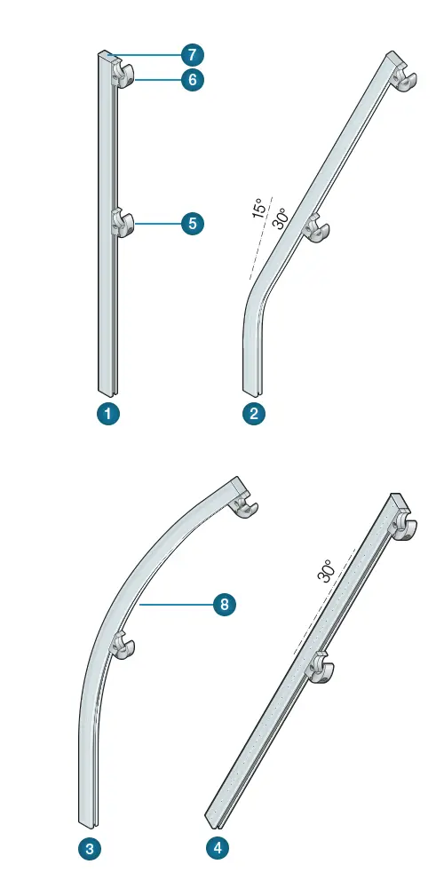garde-corps de sécurité en aluminium Barrial types de montant droit, coudé, cintré